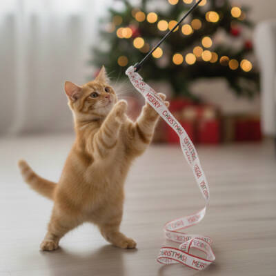 Yılbaşı Temalı Kedi Oyun Oltası (1)